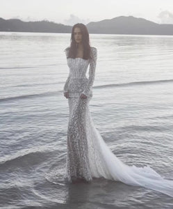 Fishtail Dress Light Wedding Dress Pearl Embroidery Evening Dress