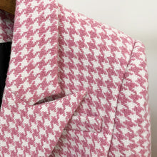 Load image into Gallery viewer, Chic Commander, Double-Breasted Lion Button Pink Plaid Wool Trim Suit Jacket