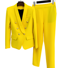 Load image into Gallery viewer, Refined, Yellow Double-Breasted Women&#39;s Jacket and Trousers Set with Lion Head Buttons