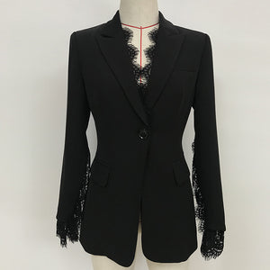 Opulent, Women's Jacket with Slit Sleeves and Lace Edge Decoration