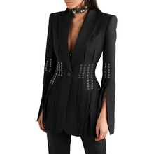 Load image into Gallery viewer, Executive Edge, Black Eyelet Waisted and Sleeves Women&#39;s Jacket