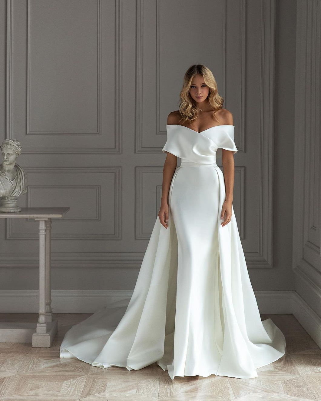 Silky Satin Off-The-Shoulder Wedding Dress