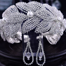 Load image into Gallery viewer, Rhinestone Leaf Handmade Headband Bridal Wedding Headdress