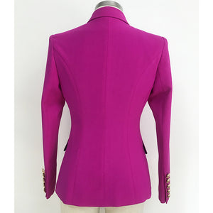 Barbie Pink, Double-Breasted Women's Jacket with Lion Head Buttons