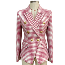 Load image into Gallery viewer, Chic Commander, Double-Breasted Lion Button Pink Plaid Wool Trim Suit Jacket