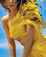 Load image into Gallery viewer, Women&#39;s Elegant Vibrant Yellow Feather Party Sleeveless Dress