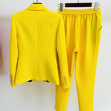 Load image into Gallery viewer, Refined, Yellow Double-Breasted Women&#39;s Jacket and Trousers Set with Lion Head Buttons