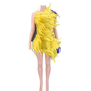 Women's Elegant Vibrant Yellow Feather Party Sleeveless Dress