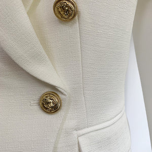 Icon, White Double-Breasted Women's Jacket with Lion Head Buttons