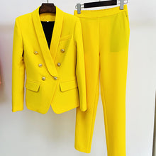 Load image into Gallery viewer, Refined, Yellow Double-Breasted Women&#39;s Jacket and Trousers Set with Lion Head Buttons