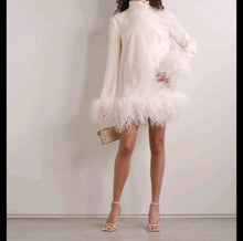 Load image into Gallery viewer, Turtleneck  Long Sleeve Short Dress Ostrich Feather Black