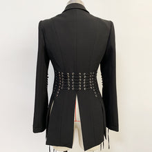 Load image into Gallery viewer, Executive Edge, Black Eyelet Waisted and Sleeves Women&#39;s Jacket