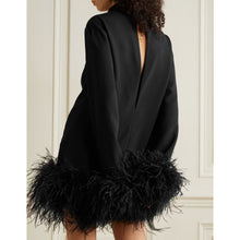 Load image into Gallery viewer, Turtleneck  Long Sleeve Short Dress Ostrich Feather Black
